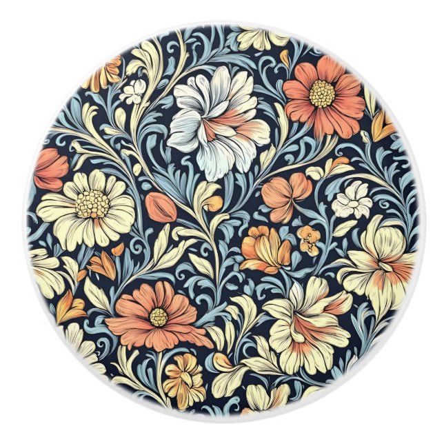 William Morris style floral acanthus pattern Ceramic Knob (Front)