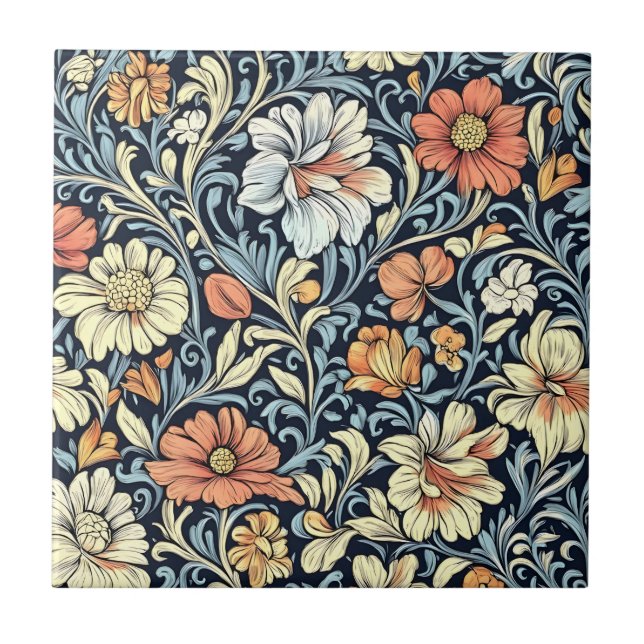 William Morris style floral acanthus pattern Ceramic Tile (Front)