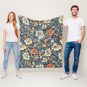 William Morris style floral acanthus pattern Fleece Blanket