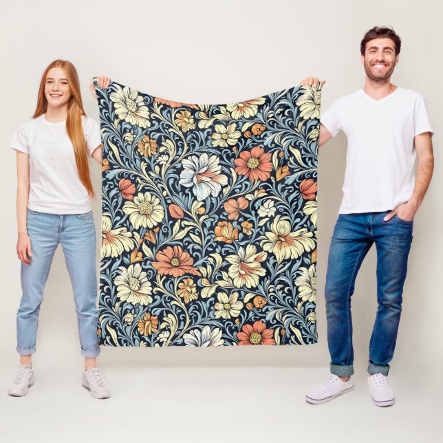 William Morris style floral acanthus pattern Fleece Blanket (In Situ)