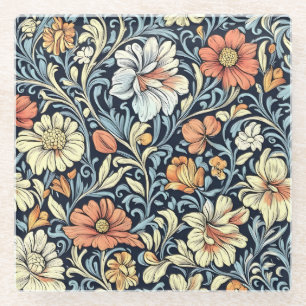 William Morris style floral acanthus pattern Glass Coaster