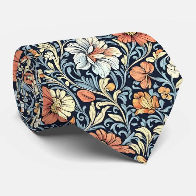 William Morris style floral acanthus pattern Neck Tie (Rolled)