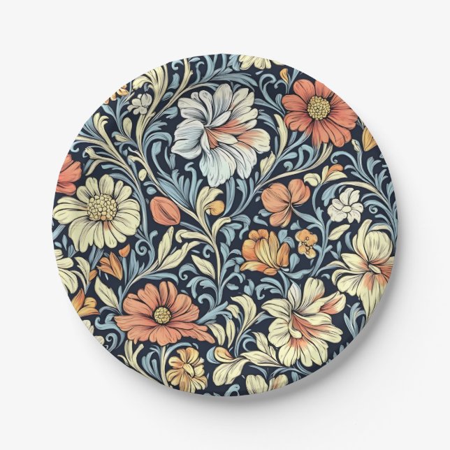 William Morris style floral acanthus pattern Paper Plates (Front)