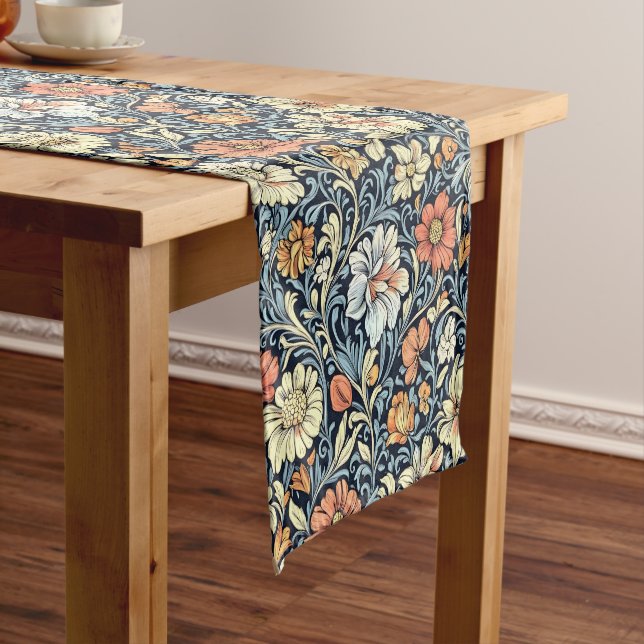 William Morris style floral acanthus pattern Short Table Runner (In Situ)