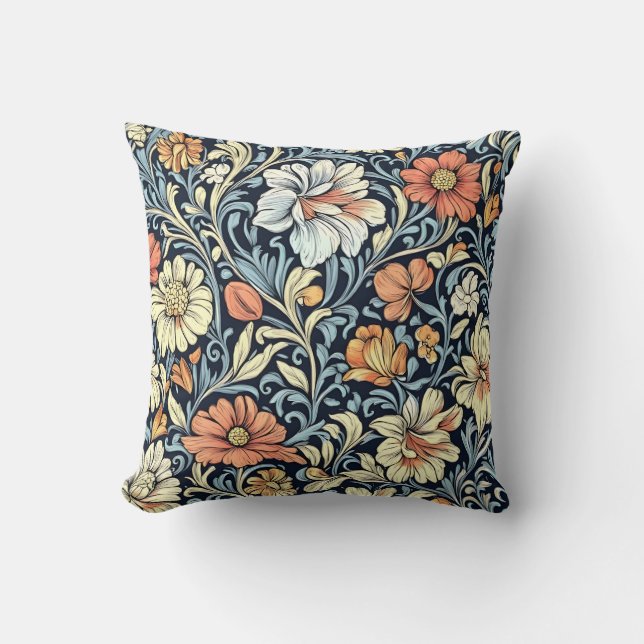 William Morris style floral acanthus pattern Throw Pillow (Front)