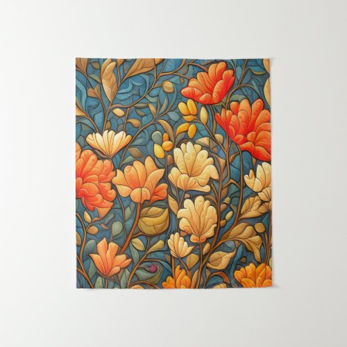 William Morris Style Floral Pattern in Fall Colors Tapestry