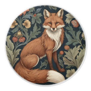 William Morris style Floral Right Facing Fox Ceramic Knob