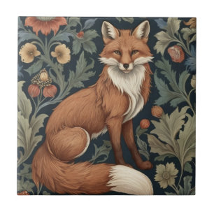 William Morris style Floral Right Facing Fox Ceramic Tile