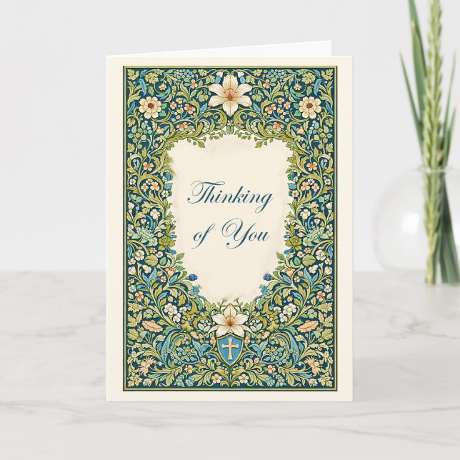 William Morris style floral Thinking of You Card (Front)