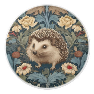 William Morris style Hedgehog Traditional Flowers Ceramic Knob