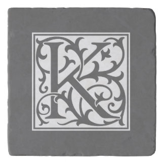 William Morris style initial letter K white Trivet