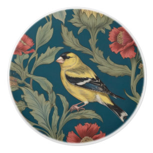 William Morris style Left American Goldfinch Bird Ceramic Knob