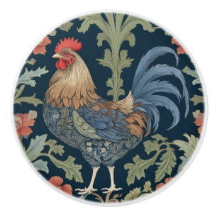 William Morris style Left facing Floral Chicken Ceramic Knob