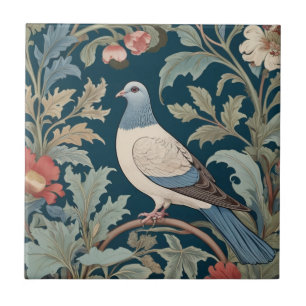 William Morris style Left facing Pigeon Bird Ceramic Tile