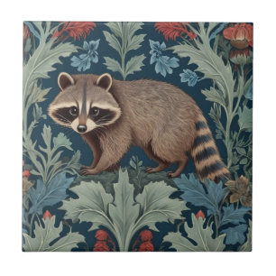 William Morris style Left Facing Raccoon Ceramic Tile