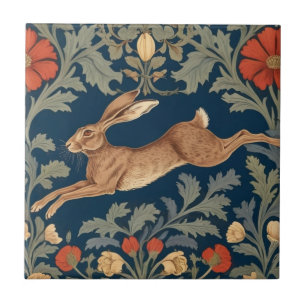 William Morris style Left Facing Running Hare Ceramic Tile
