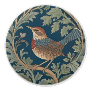 William Morris style Left facing Wren Bird Ceramic Knob