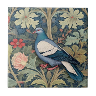 William Morris style Left Floral Pigeon Bird Ceramic Tile