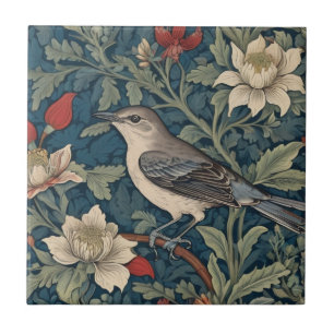 William Morris style Left Mockingbird Bird floral Ceramic Tile