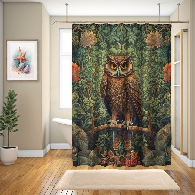 William Morris Style, Owl On A Branch  Shower Curtain (Creator Uploaded)