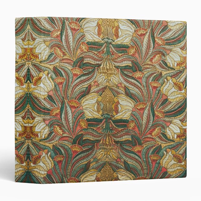 William Morris Style Pink Green Botanical 3 Ring Binder (Front/Spine)