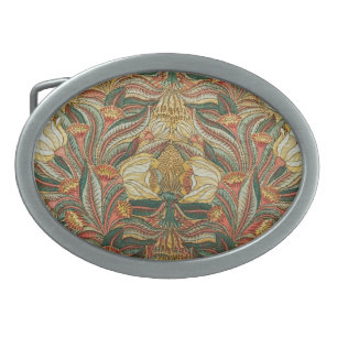William Morris Style Pink Green Botanical Belt Buckle
