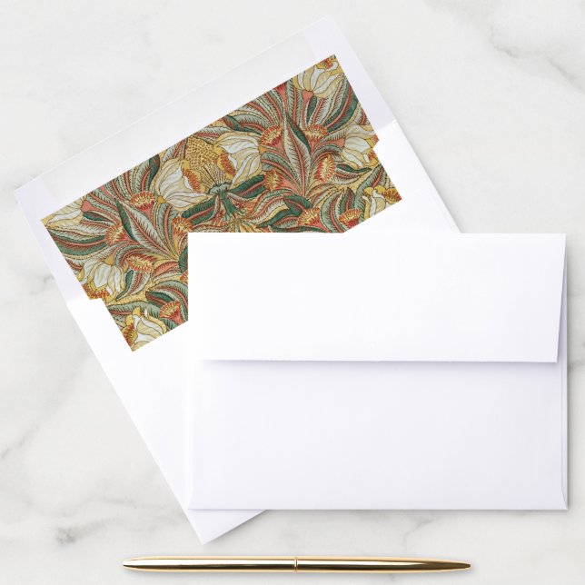William Morris Style Pink Green Botanical Envelope Liner (Desk)