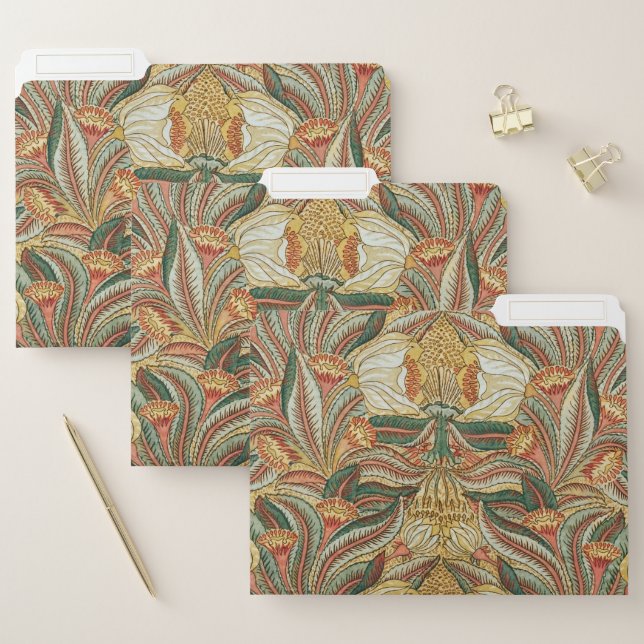 William Morris Style Pink Green Botanical File Folder (Set)