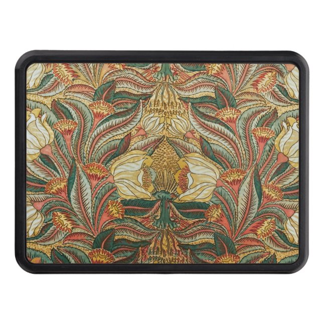 William Morris Style Pink Green Botanical Hitch Cover (Front)
