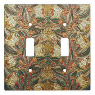 William Morris Style Pink Green Botanical Light Switch Cover