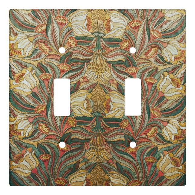 William Morris Style Pink Green Botanical Light Switch Cover (Front)