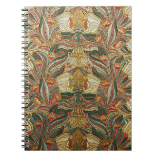 William Morris Style Pink Green Botanical Notebook