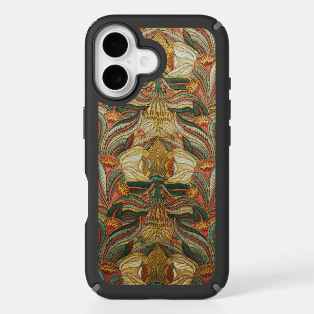 William Morris Style Pink Green Botanical Speck iPhone Case (Front)