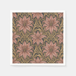 William Morris Style Pink Lily Floral Pattern Dark Napkins
