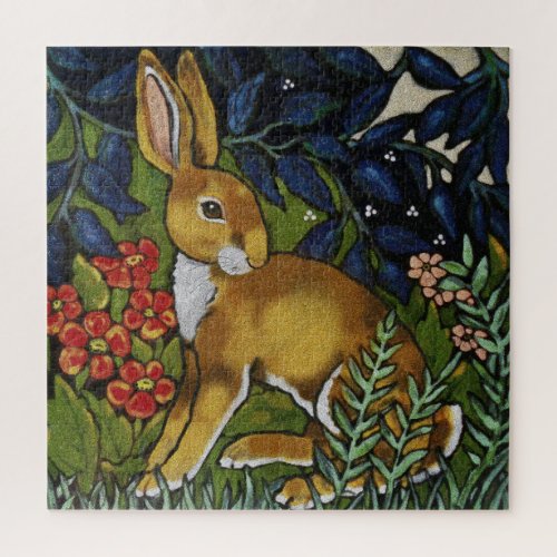 William Morris Style Rabbit Hare Woodland Animal Jigsaw Puzzle