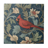 William Morris style Red Cardinal Bird left facing