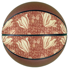 William Morris Style Red Lily Floral Pattern Basketball
