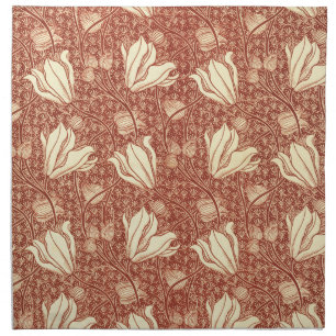 William Morris Style Red Lily Floral Pattern Cloth Napkin