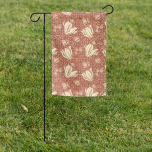William Morris Style Red Lily Floral Pattern Garden Flag