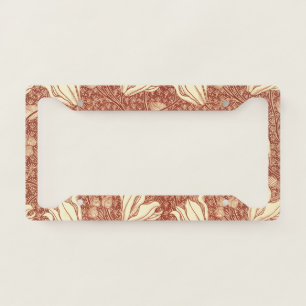 William Morris Style Red Lily Floral Pattern License Plate Frame