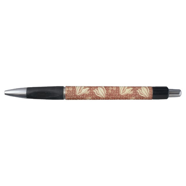 William Morris Style Red Lily Floral Pattern Pen (Front)