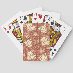 William Morris Style Red Lily Floral Pattern Poker Cards