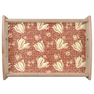 William Morris Style Red Lily Floral Pattern Serving Tray