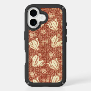 William Morris Style Red Lily Floral Pattern iPhone 16 Case