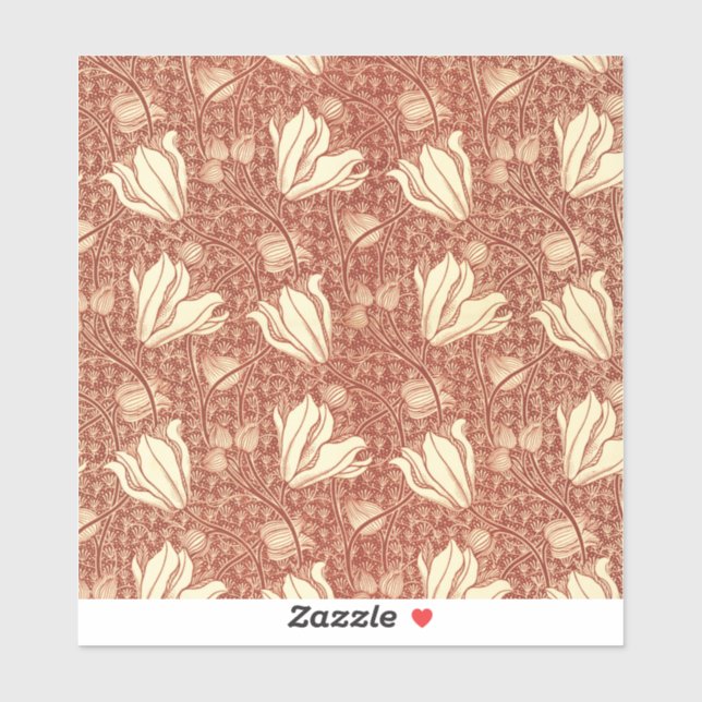 William Morris Style Red Lily Floral Pattern Sticker (Sheet)