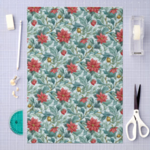 William Morris Style Red Poinsettias Pattern Tissue Paper