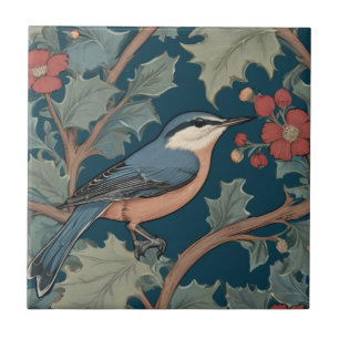 William Morris style Right Facing Nuthatch Bird Ceramic Tile