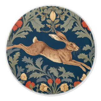 William Morris style Right Facing Running Hare Ceramic Knob