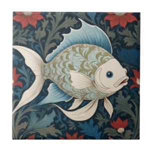 William Morris style Right Fish Nautical Sea Ocean Ceramic Tile