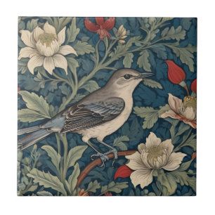 William Morris style Right Mockingbird Bird floral Ceramic Tile